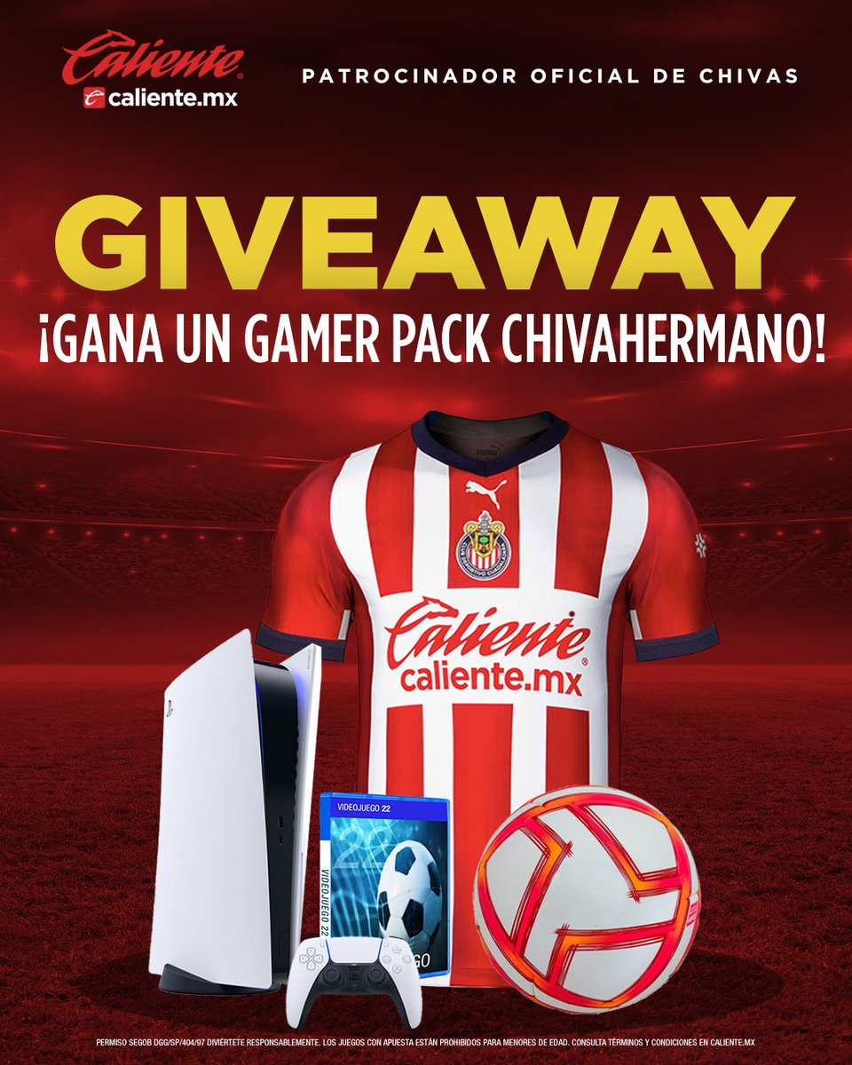 🚨🐐 GIVEAWAY CHIVAHERMANO 🐐🚨
 
GANA UN PS5, LA NUEVA PLAYERA DE CHIVAS Y  VIDEOJUEGO 22🐐 🎮⚽️
 
1️⃣Dale RT y ❤️
2️⃣Sigue a <a href="/calientesports/">Caliente Sports</a> en TW e IG en este link 📲instagram.com/caliente_sport…
3️⃣ Comenta este tuit con tu usuario de Instagram y el HT #MásAcciónMásDiversión🔥