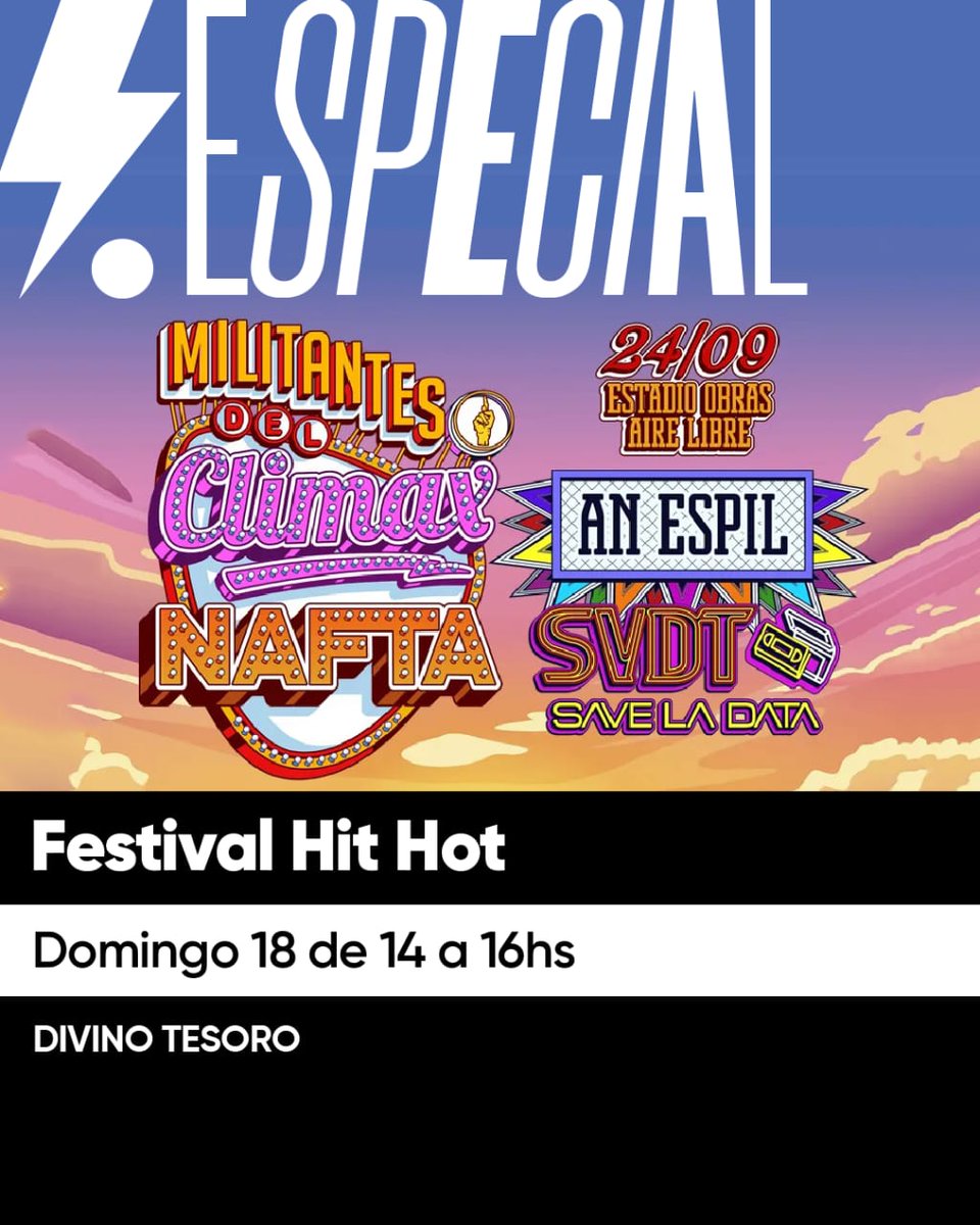 🪩 Esta tarde en Divino Tesoro <a href="/pablomileo/">Pablo Mileo</a> y <a href="/chiniescobar/">agustina</a> nos cuentan todo sobre el Festival Hit Hot que se realizará el 24 de septiembre.

👉¡No te lo pierdas!