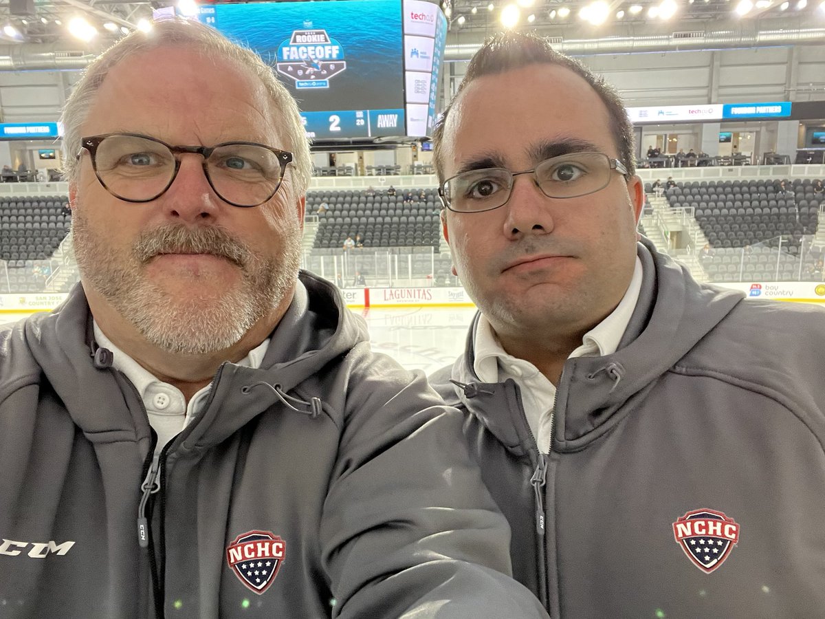 When you are repping the best @NCAAIceHockey conference @TheNCHC at the @NHL @TheAHL #RookieFaceoff #SanJose @StrandeScott @smarsh91 #CorporatePartners