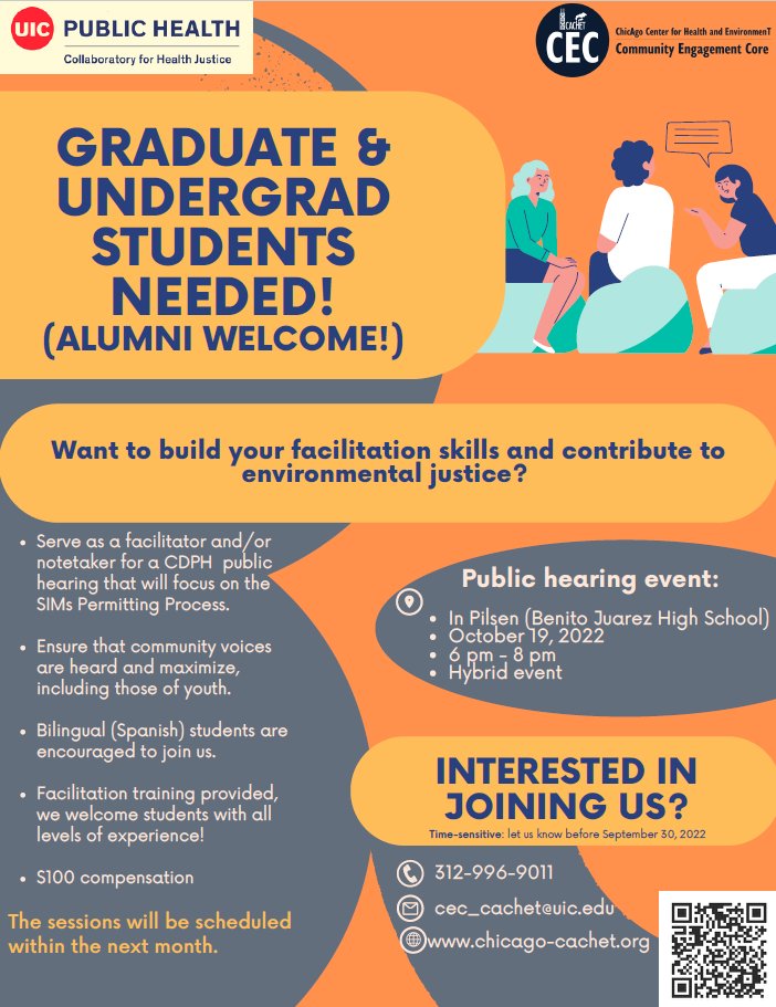 MRBellLab's tweet photo. @DePaulHealthSci @depaulbiodept @ENVsciDPU - important chance to facilitate environmental justice in Pilsen neighborhood; work during CDPH public hearing on permitting of a metal shredding plant. Trainings Oct 13/14 in advance; Spanish speakers encouraged; $100 pay.👀! https://t.co/ubLrTlGV3H
