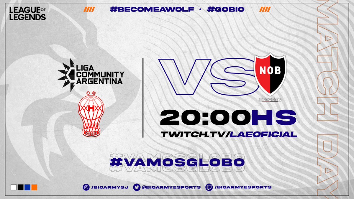 BioArmy Esports ๐บ (@bioarmyesports) on Twitter photo MATCHDAY | LOL
Hoy toca representar a <a href="/HuracanEsports/">CAHuracรกn esports</a> en <a href="/LigaARGesports/">Liga Argentina de Clubes</a> , vamos el globo !!!
๐<a href="/LigaARGesports/">Liga Argentina de Clubes</a> | Fase de Grupos
๐<a href="/NewellsEsports/">Newell's Esports</a>
โฐ 20.00HS ๐ฆ๐ท
#GOHURACAN #GOGLOBO ๐๐บ MATCHDAY | LOL
Hoy toca representar a <a href="/HuracanEsports/">CAHuracรกn esports</a> en <a href="/LigaARGesports/">Liga Argentina de Clubes</a> , vamos el globo !!!
๐<a href="/LigaARGesports/">Liga Argentina de Clubes</a> | Fase de Grupos
๐<a href="/NewellsEsports/">Newell's Esports</a>
โฐ 20.00HS ๐ฆ๐ท
#GOHURACAN #GOGLOBO ๐๐บ