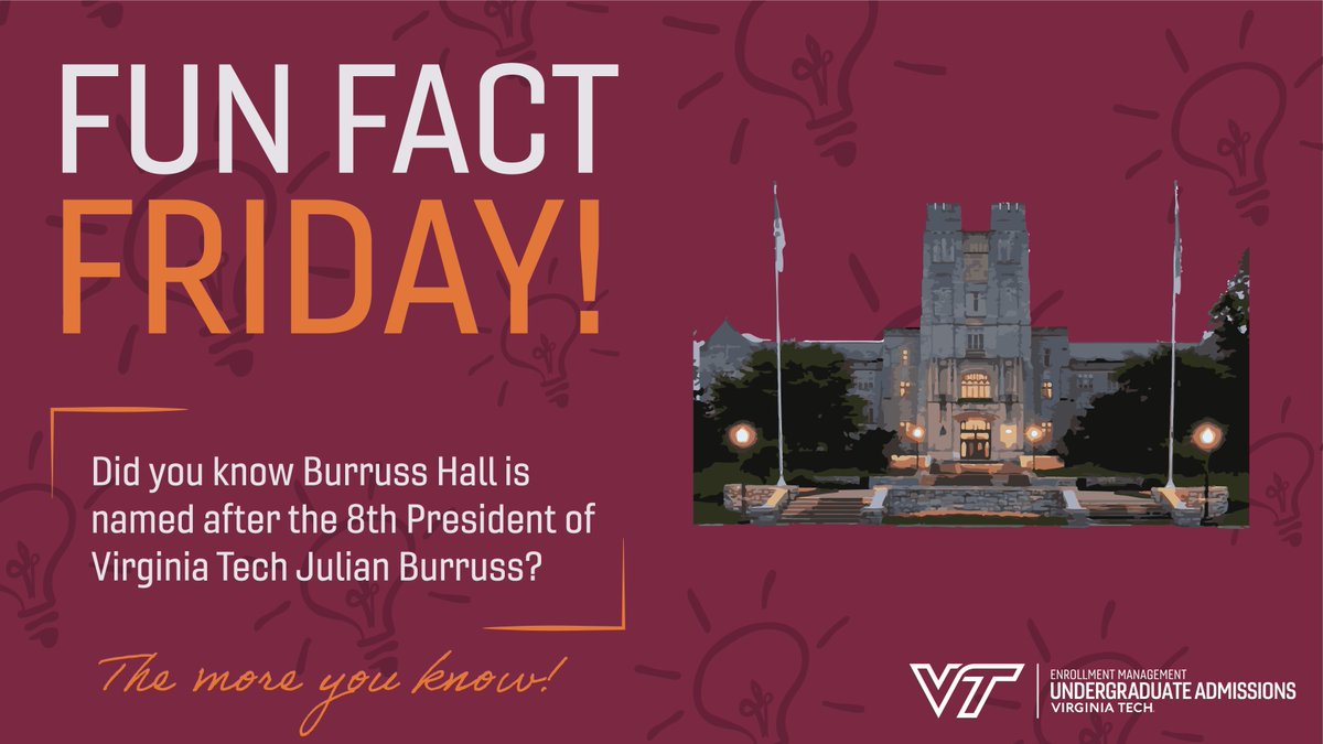 FollowMeToVT's tweet photo. Happy Fun Fact Friday, Hokies! 😎🧡 #VT27 #FunFactFriday #WhyVT https://t.co/RO0S3Kp5hU