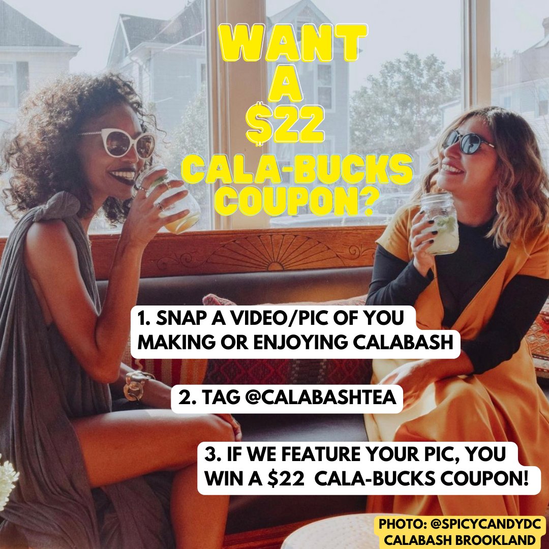 Want to shoutout our family biz while getting a little sumpin’ sumpin’ toward your next Calabash haul? 📸 ☕️💰 Spend your Cala-Bucks online or in-store! 😁