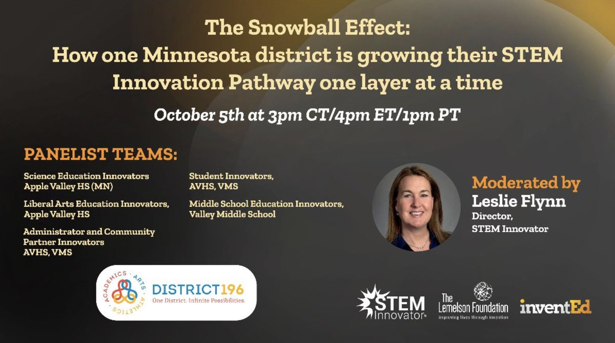 Dive into #InventionEducation at the next <a href="/InventEdNetwork/">InventEd</a> webinar on Oct. 5th to learn how a diverse Minnesota #publicschool district developed a #STEM Innovation Pathway. Help every student gain problem-solving skills and confidence by registering today: bit.ly/3RFpaCf