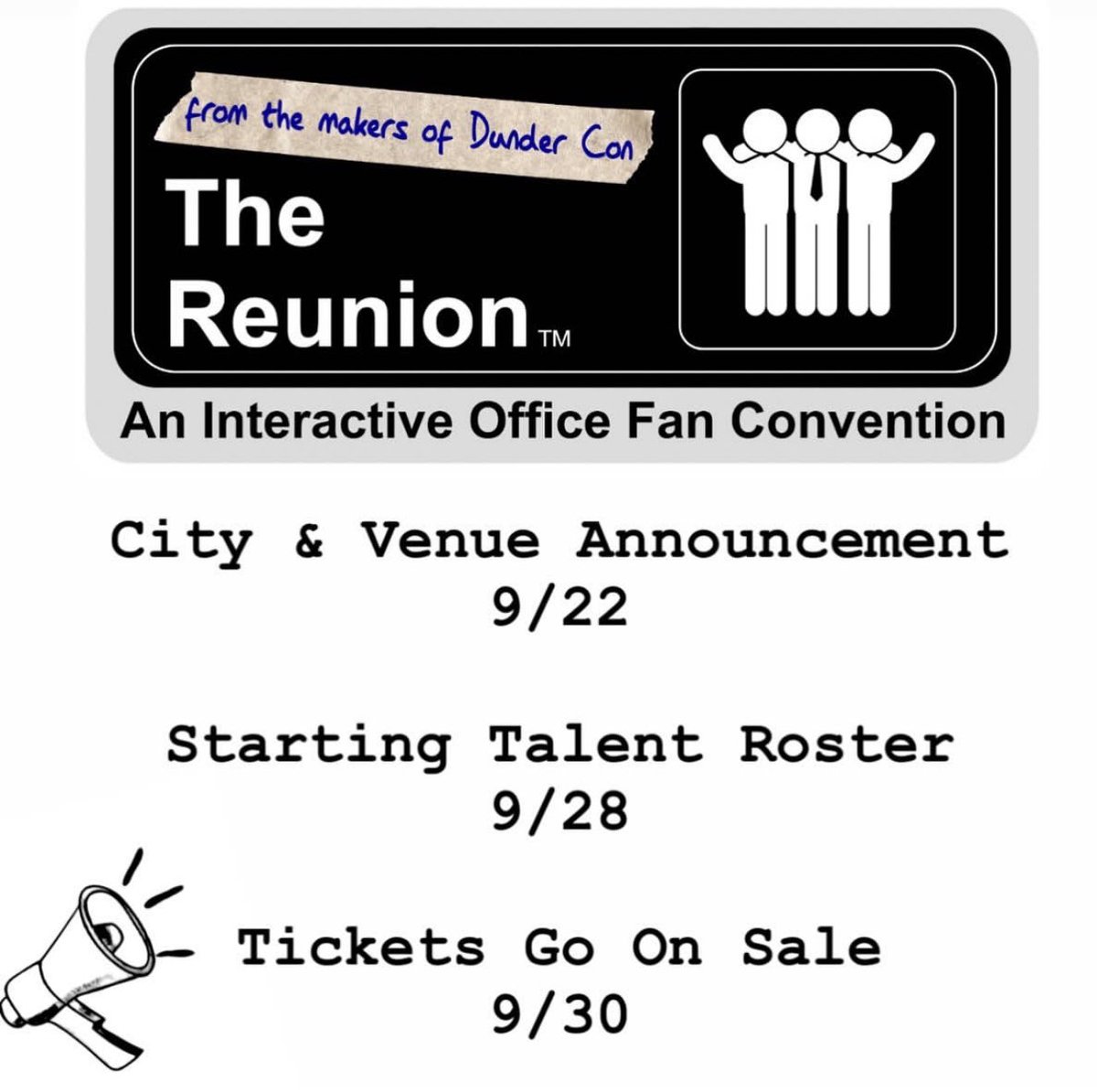 OfficeReunion's tweet photo. Tag your friends! It's Happening... Again!
#theofficereunion #theoffice #dundercon #thereunion https://t.co/ga1sngpxTP
