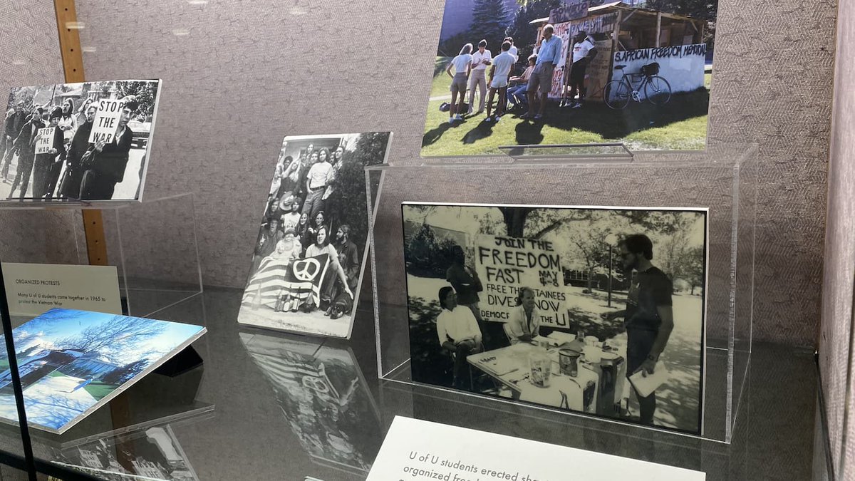 MarriottLibrary's tweet photo. From a student bill of rights to organized protests &amp; sit-ins, @UUtah students have practiced free speech and academic freedom rights. Some of these can be seen in the original historical documents displayed in this new exhibition on level 2, "Practicing Freedom at the U of U" https://t.co/ByJ1HMDI0G