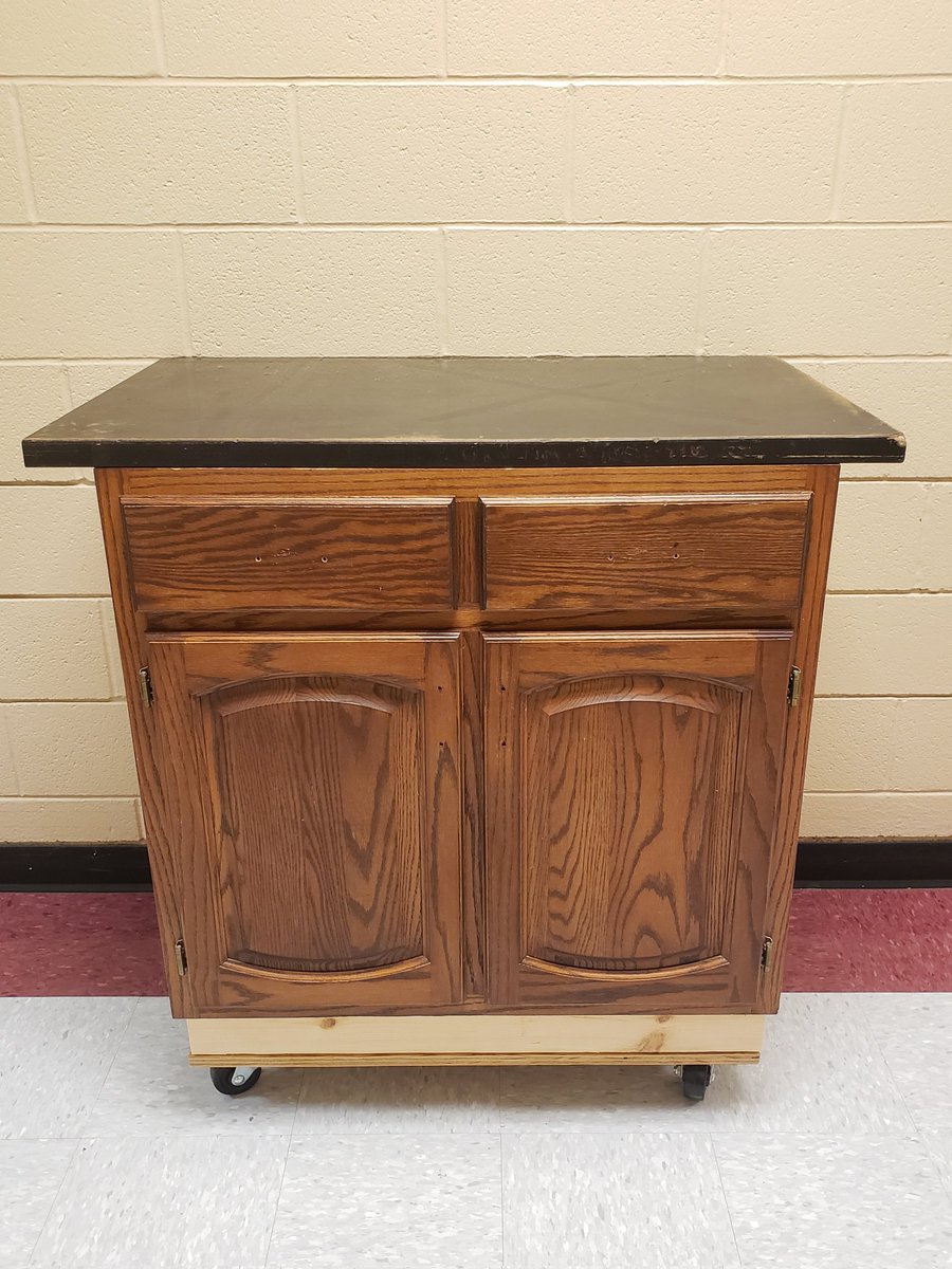 wnchem's tweet photo. Picked up another free cabinet on Craigslist. Added some structure to the base before mounting a salvaged tabletop from a worn out lab table. #FunctionalAndPortable #ScienceDeptUpgrades https://t.co/YSE3kdX7El
