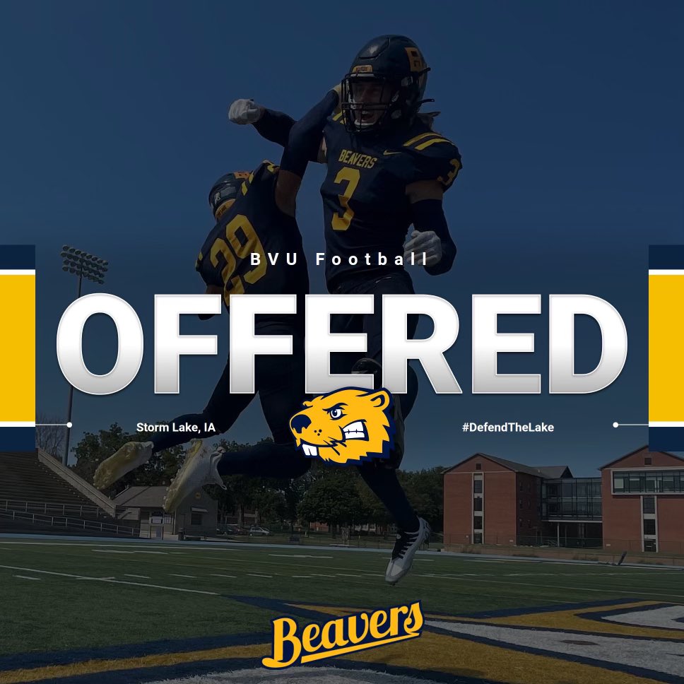 Beyond excited to announce that I’ve received an offer to play collegiate football at Buena Vista University! Big thanks to @CoachAdams_BVU and <a href="/BVUFootball/">Beaver Football</a>