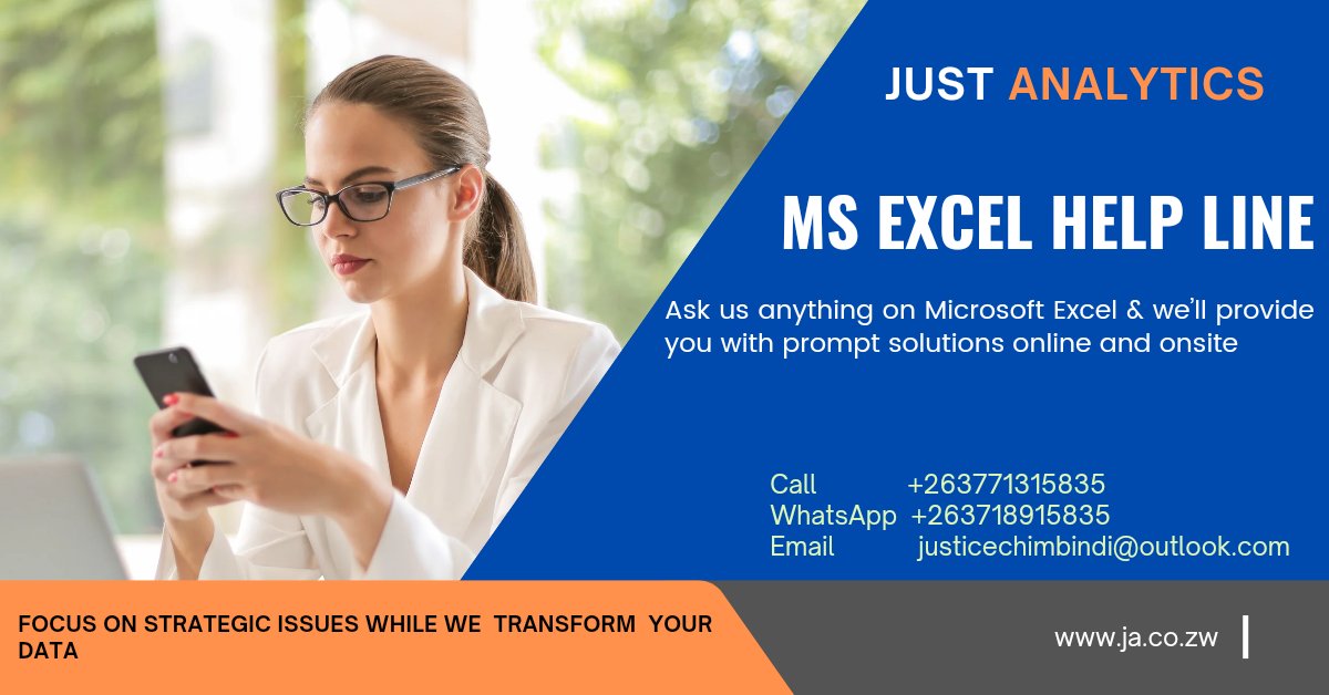 just_analytics's tweet image. Dial an Microsoft Excel Specialist.We are on Standby to assist you from Basic, Advanced upto Modern Microsoft Excel.

 ###JUST ANALYTICS A MEMBER OF Expert Business Solutions Group###
wa.me/c/263718915835