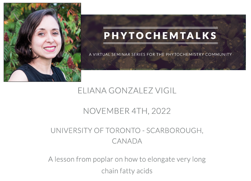 PlantsRChemists's tweet photo. Happy Monday! Already thinking about #PhytochemicalFriday? Join us this Friday at 12pm EST in #PhytochemTalks (https://t.co/mDX8BqfeBn) to hear from Eliana Gonzalez Vigil about very long chain fatty acid elongation in poplar. https://t.co/qBD5qiYn60