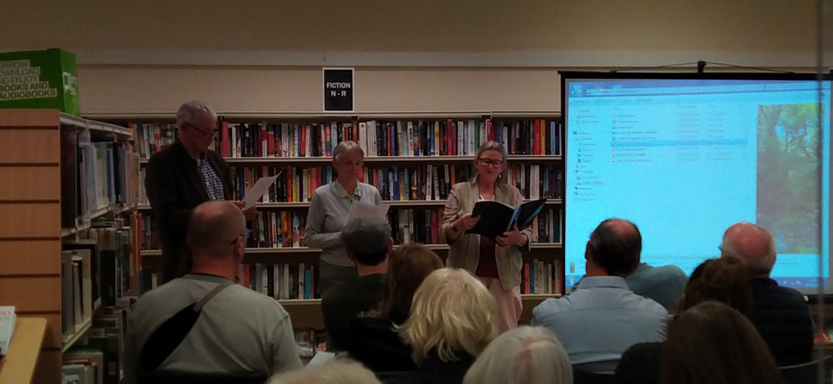 Noreen Fitzgerald, Wendy &amp; Geoffrey Eastaway treat us to a snippet of the classic Wind in the Willows as part of #Midleton Area Rivers Group's evening which celebrates the #History &amp; environmental richness of the Owenacurra and Roxboro rivers at Midleton #Library this evening.