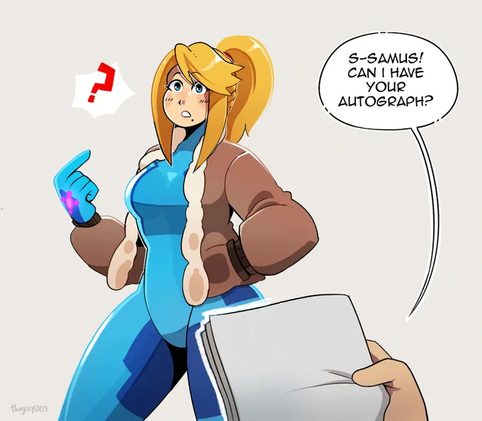 Headcanon Samus autograph is just the "cool S" but she doesnt know about it 