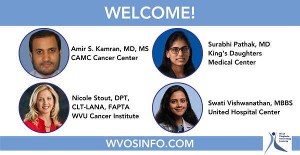 OSSOncology's tweet photo. We're closing out the week with exciting new additions to our WV State Chapter's Board of Directors: Amir Kamran, MD, MS, @CAMCHealth, Surabhi Pathak, MD, @kdmedctr, @NicoleStoutPT, West Virginia University Cancer Institute, and Swati Vishwanathan, MBBS, United Hospital Center https://t.co/6FL6iqo10Y