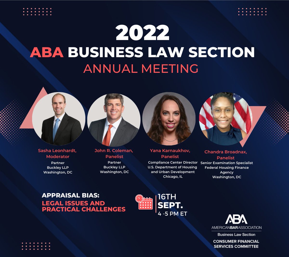 ABABusLaw_CFSC's tweet photo. Claims of appraisal bias can raise complicated fair lending, housing policy, and business issues. This panel will discuss the legal structure surrounding appraisal bias, recent enforcement actions, and how mortgage lenders and investors can address these regulatory challenges. https://t.co/LfWM0413vM