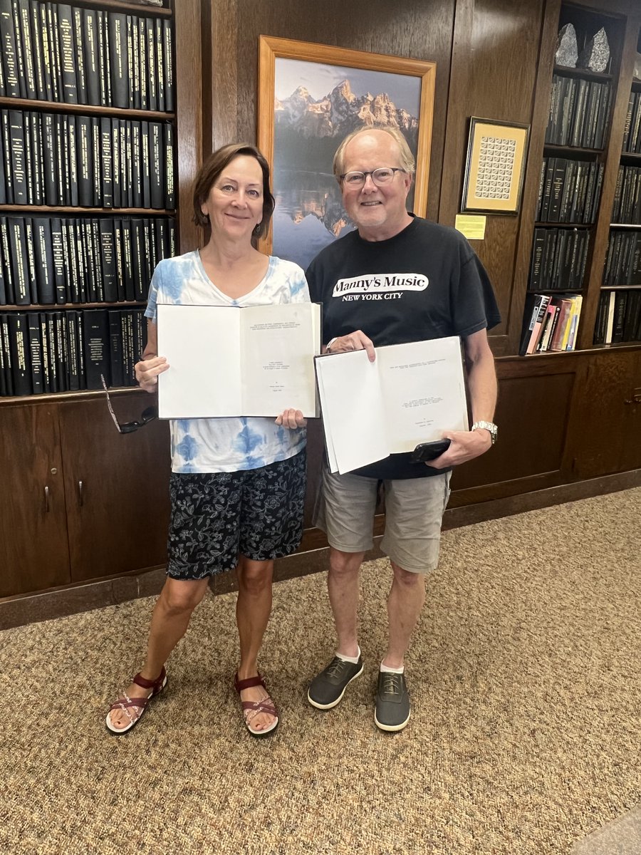 So pleased that a couple of alum stopped by the department this afternoon. Melissa Guster and Tedd Ronning were MS students in 1985-1987. Here they are showing off their theses.