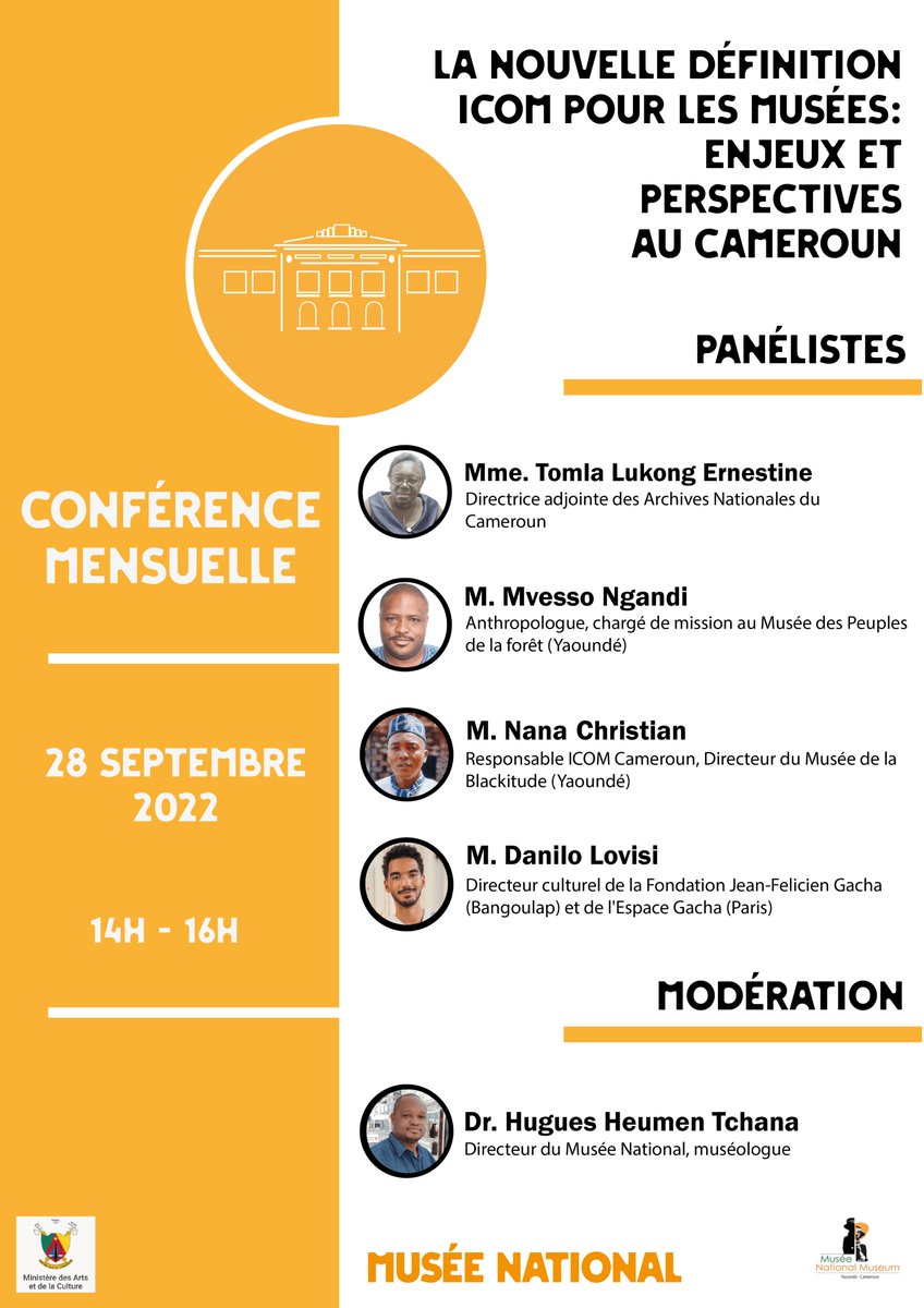 Musée National du Cameroun (@mnm_cameroun) on Twitter photo Les événements scientifiques sont de retour au Musée National ! Rendez vous le 28 septembre 2022 au <a href="/MNM_Cameroun/">Musée National du Cameroun</a> pour discuter de la nouvelle définition ICOM des musées <a href="/IcomOfficiel/">International Council of Museums (ICOM)</a> Les événements scientifiques sont de retour au Musée National ! Rendez vous le 28 septembre 2022 au <a href="/MNM_Cameroun/">Musée National du Cameroun</a> pour discuter de la nouvelle définition ICOM des musées <a href="/IcomOfficiel/">International Council of Museums (ICOM)</a>
