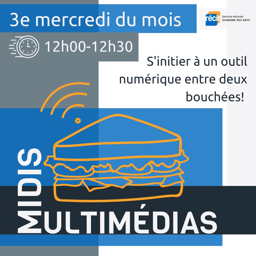 NOUVEAUTÉ : MIDIS MULTIMÉDIAS ! Courts ateliers pratiques pour les enseignants, gratuits 🤗
- 21/09 Autoportrait animé + #Keynote
- 19/10 Enregistrer sa voix en un éclair + #Digirecord
- 16/11 Mur de créations + #Digipad
- 21/12 Poésie du hasard + #StoryDice
#MidisMulti
