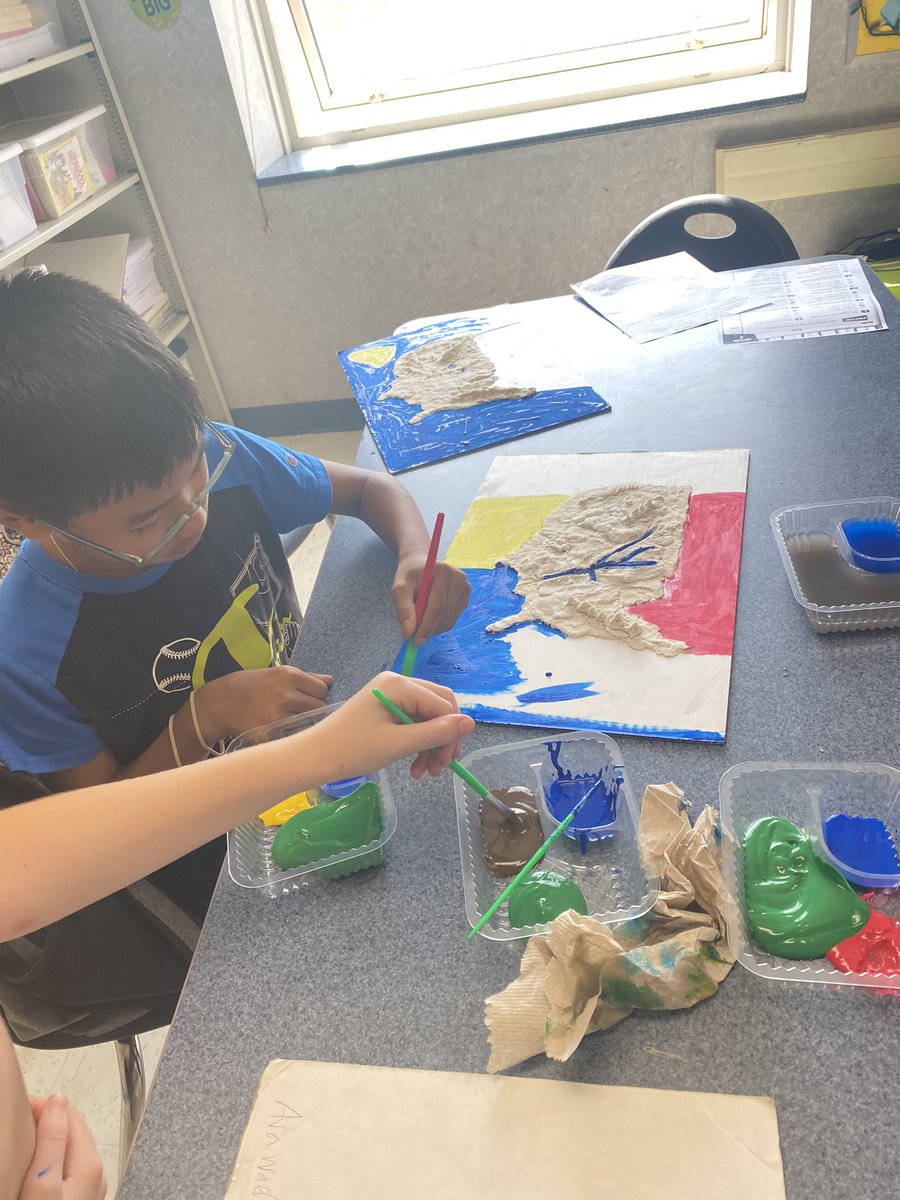 arskees's tweet photo. Students are painting the physical features on their salt dough maps! #Socialstudiesfun #fifthonfire #AESPride @AlvatonElem @delanna_herald @mrscarr_aes @CookwithBooks5 https://t.co/i6anXjNVD9