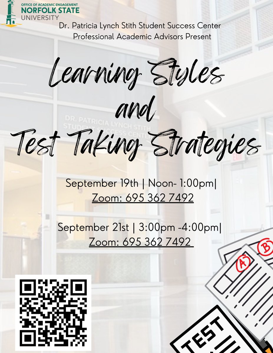 NSUSuccessCtr's tweet photo. Join us through Zoom as our advisors help you discover your learning style and how to make it work for you! 

See you there! https://t.co/oIic80TFCu