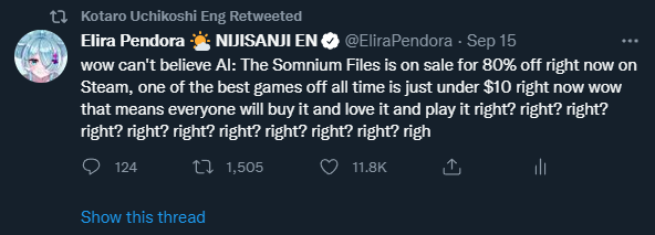 wot 😳

thank you <a href="/Uchikoshi_Eng/">Kotaro Uchikoshi Eng</a> 🙇!!!
I love Somnium Files, AINI &amp; can always count on your stories to take me on amazing emotional rollercoasters 🥺