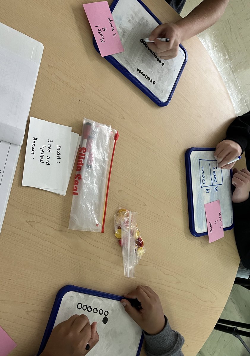 Coles_Math's tweet photo. Friday conference day! Students were able to showcase their skills on modelling integers in small groups with Mrs Coles!! 
@EllenvaleJrHigh https://t.co/BH3jqMFFUY