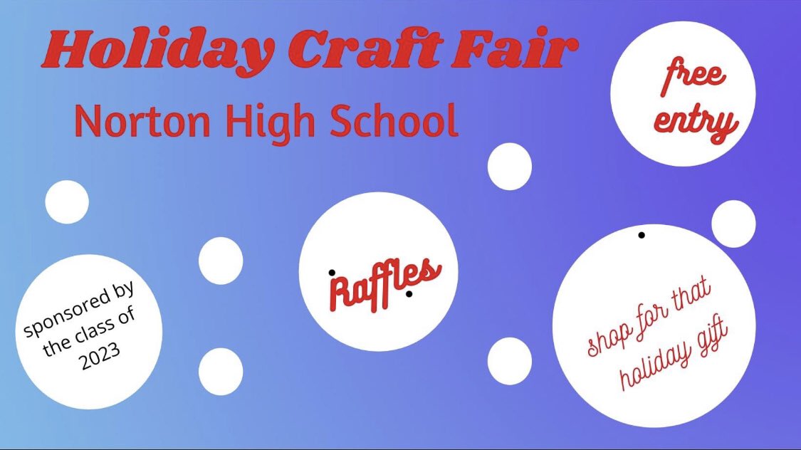Mark your calendars for the biggest craft fair yet at NHS! So many vendors that we are fully booked!!!!!! Saturday, November 5th at 10AM-2PM