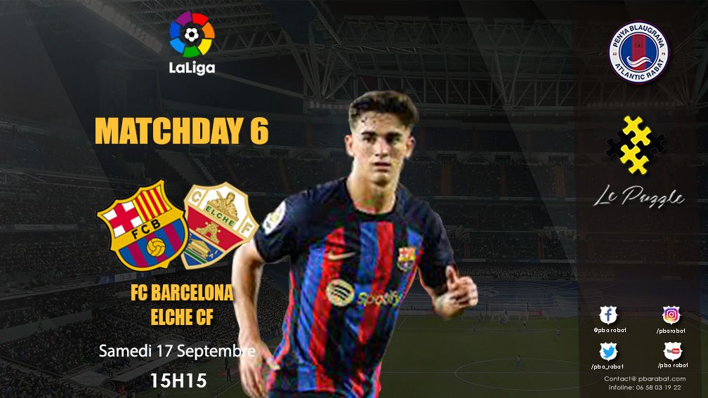 pba_rabat's tweet photo. Le FC Barcelone reçoit Elche demain à 15h15 au Spotify Camp Nou. 
Soyons nombreux à encourager notre équipe de coeur dans l'ambiance de la PBA et le magnifique cadre de la Bodega Barça au Puzzle. 

#FCBlive #BarçaElche #LaLiga #ForçaBarça🔴🔵 https://t.co/XZBRcz5cfa