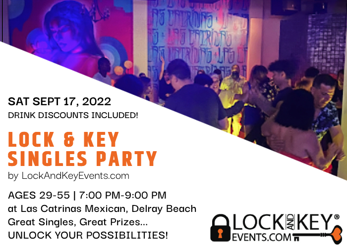 predating's tweet image. Sat Sept 17, 2022 AGE 29-55 Singles Party, Las Catrinas Delray Bch. Get tickets Code TWITTER5
Seen on CNN, CBS, Axios, New Times, Tampa Bay Times, Citylink, Essence, AM New York, Chicago Tribune, WINK FM, Woman's World, 100s more - but find out yourself!
lockandkeyevents.com/south-florida-…
