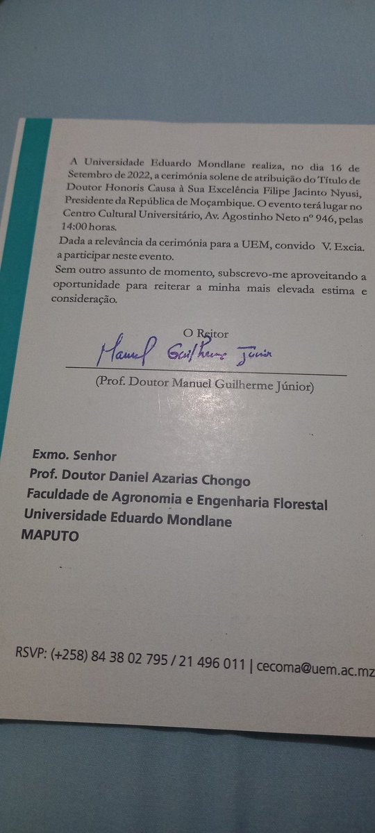 dachongo's tweet image. Tive a honra de presenciar a otorga de Honoris em Conservação de Biodiversidade e Mudanças Climáticas ao Presidente FJN pela UEM juntamente com o Primeiro Reitor da UniZambeze Prof. Catedrático Bhangy Cassy