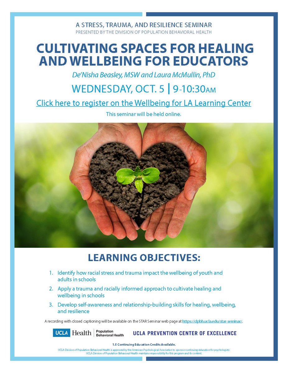 We can't wait for this free seminar from @Wellbeing4LA_!! Great opportunity for educators, school staff, and anyone wanting to learn about restorative practices. 

Register for free: learn.wellbeing4la.org/detail?id=2111…