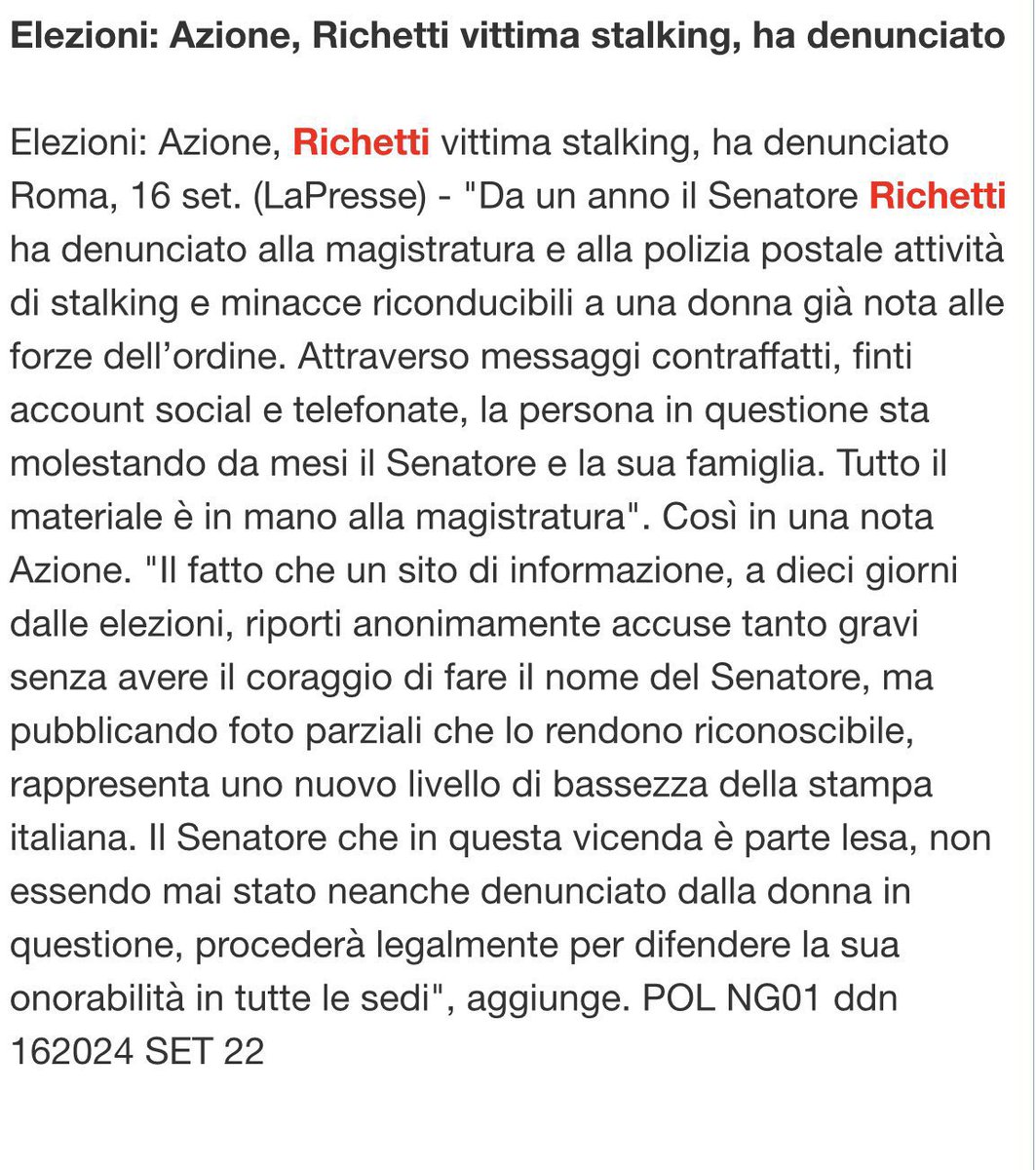 AUniversale's tweet photo. La vittima diventa la stalker molestatrice.

Ma il passaggio che fa orrore è questo: “Non essendo mai stato denunciato”. Uno schiaffo in faccia a tante donne vittime di abusi e violenze. 

Dovreste vergognarvi, @CarloCalenda e @Azione_it. Vergognarvi. #Richetti https://t.co/kzXhpYwSfi