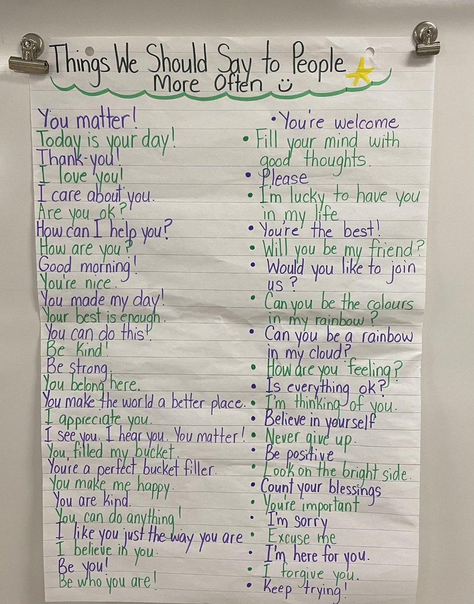 Today we brainstormed things we should say to people more often! #StarfishClub #mentalhealth #teachers