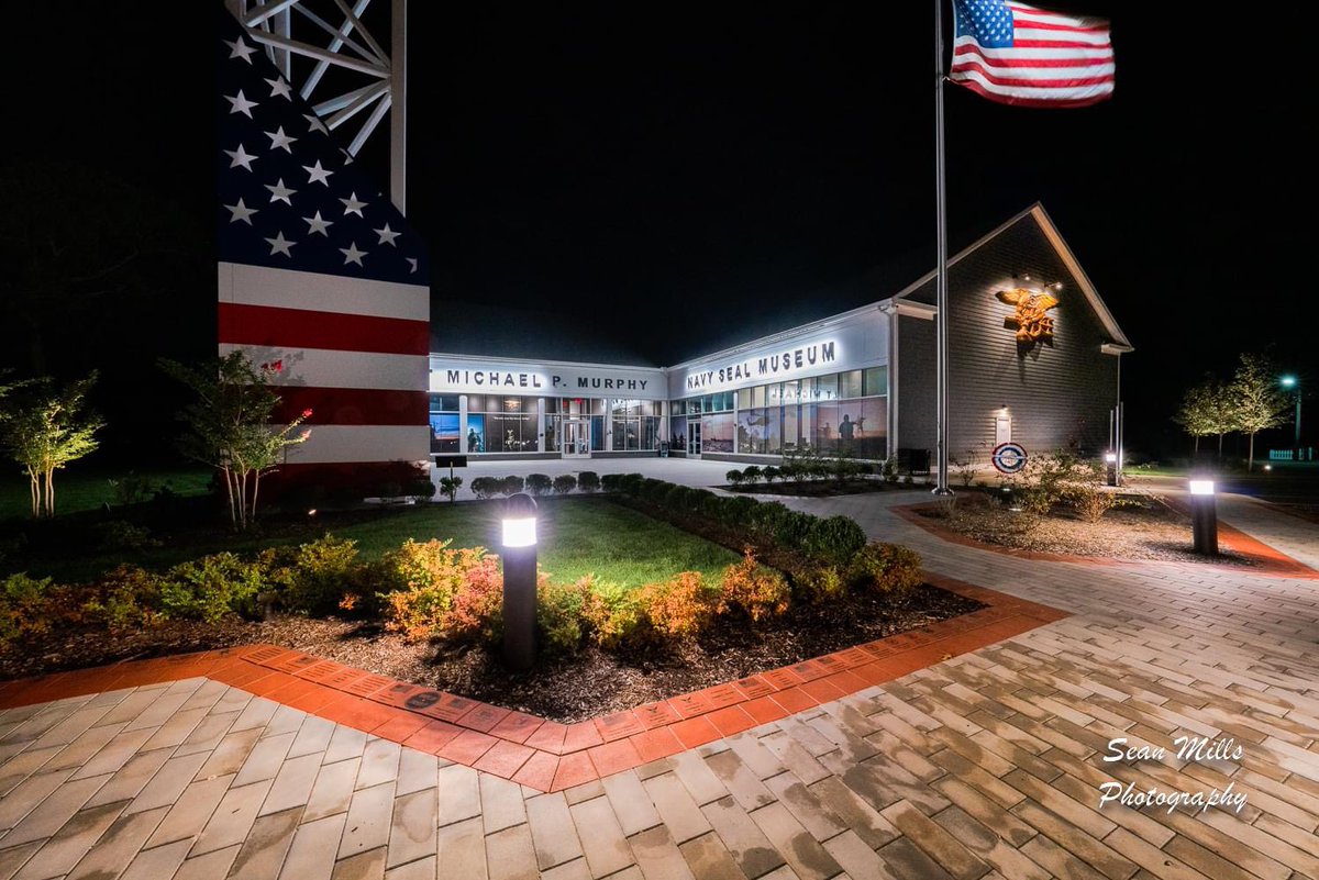The LT Michael P. Murphy Navy SEAL Museum at night. PC: Sean Mills Photography
