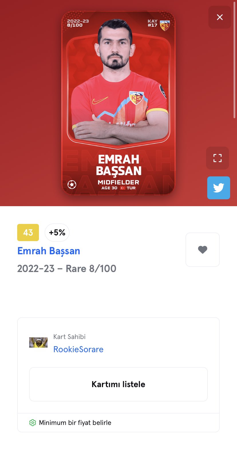 Sorare rookie on twitter bir ekleme olarak emrah ba san rare kart n 
