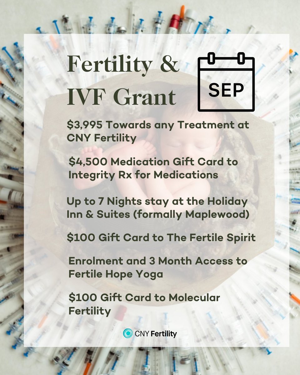 Kicking this weekend off right by announcing our monthly IVF Grant is now open for applications.

As always, our Grant Recipient will receive a package worth over 😱🤗 $9,000 😱🤗 and includes. Head to  cnyfertility.com/grant-applicat… to apply