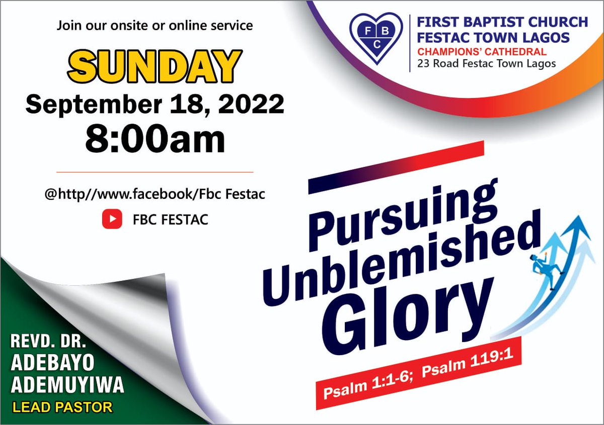 fbcfestaclagos's tweet photo. “Blessed is the one who does not walk in step with the wicked or stand in the way that sinners take or sit in the company of mockers. 
SCHEDULE OF SERVICE ON SUNDAY, SEPTEMBER 18, 2022:
Workers' Fellowship 7:30-8:00am 
Sunday School 8.00-9.00am
Worship Service 9:00-11:00am https://t.co/klkmAmwczi