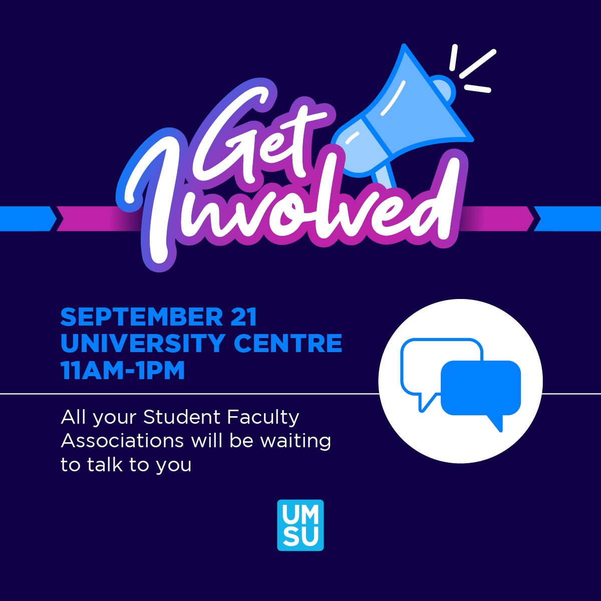 MyUMSU's tweet photo. Looking to get involved with UMSU? 🤔

Join us throughout the week in University Centre to learn more about the different clubs, associations, and organizations you can join! Swipe through this post to see the different programming going on throughout the week!

#MyUMSU https://t.co/x69hR2H48x