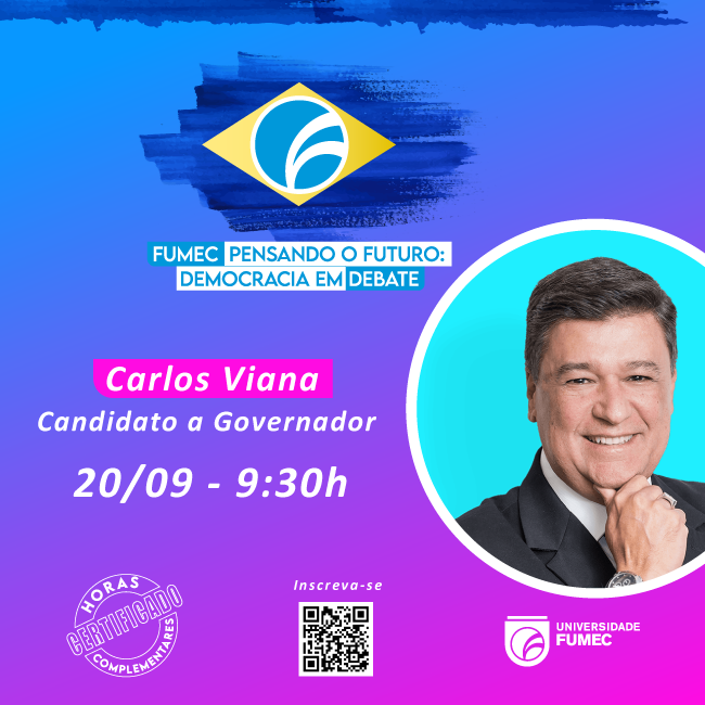 fumec's tweet photo. Dando continuidade ao projeto FUMEC Pensando o Futuro: Democracia em Debate, a Universidade FUMEC recebe, no dia 20 de setembro, às 9h30, no auditório B310, no prédio da FCH, Carlos Viana (PL), Senador e candidato a Governador de Minas Gerais.
Acesse: https://t.co/wcnSQ8TS9w https://t.co/OWCIUaetNa