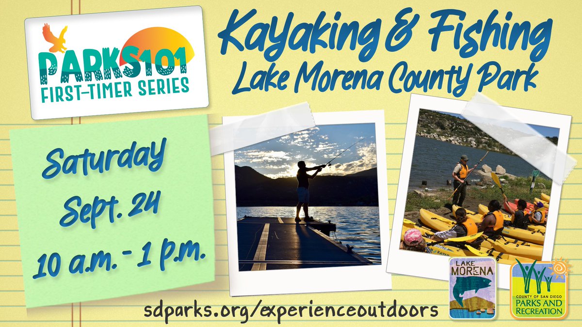 SanDiegoCounty's tweet photo. We're kayaking and fishing at Lake Morena - part of our Parks 101 series where we break things down to basics, all supplies included, at no cost to participants. 

RSVPs are required as spots are limited! https://t.co/47K3twcDZ8 https://t.co/eIv6t23nBm