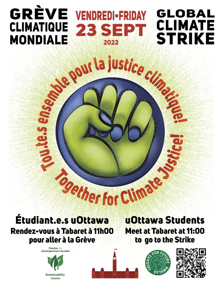 Join us and <a href="/uOttawaSustain/">uOttawa Sustain</a> in front of Tabaret Friday, September 23rd at 11am as we walk to the Global Climate Strike!
– –
Rejoignez nous et <a href="/uOttawaSustain/">uOttawa Sustain</a> à Tabaret vendredi, le 23 septembre à 11h00 pour marcher à la grève climatique mondiale !