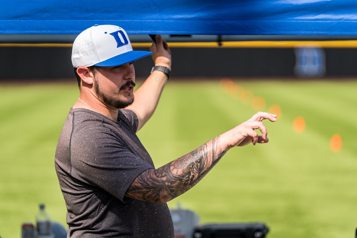 DukeBASE's tweet photo. Got better again today. 📈😈👀

Big thanks to @premierpitching for coming out to Coombs these past two days! 

#BlueCollar | #GoDuke https://t.co/vsYaADTJNK