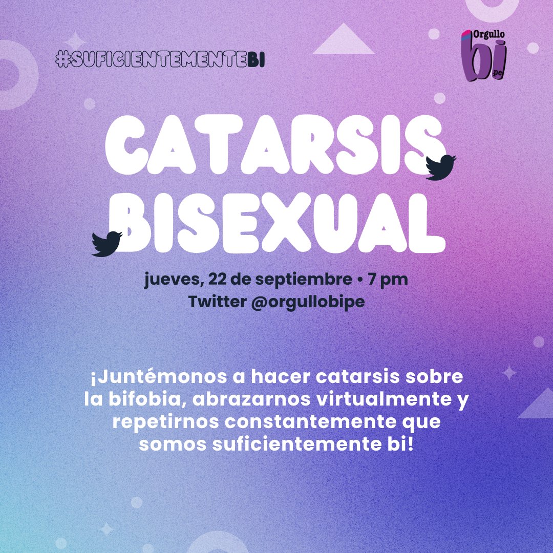 Orgullobipe's tweet image. Se viene el Día de la #VisibilidadBisexual y hemos creado estos espacios virtualea y presenciales para conversar, jugar y densear 💖💜💙
Si eres bisexual, o te lo estás cuestionando, te esperamos!
En Lima e Iquitos estaremos presencialmente🔥 gracias al apoyo de @amnistiaperu
