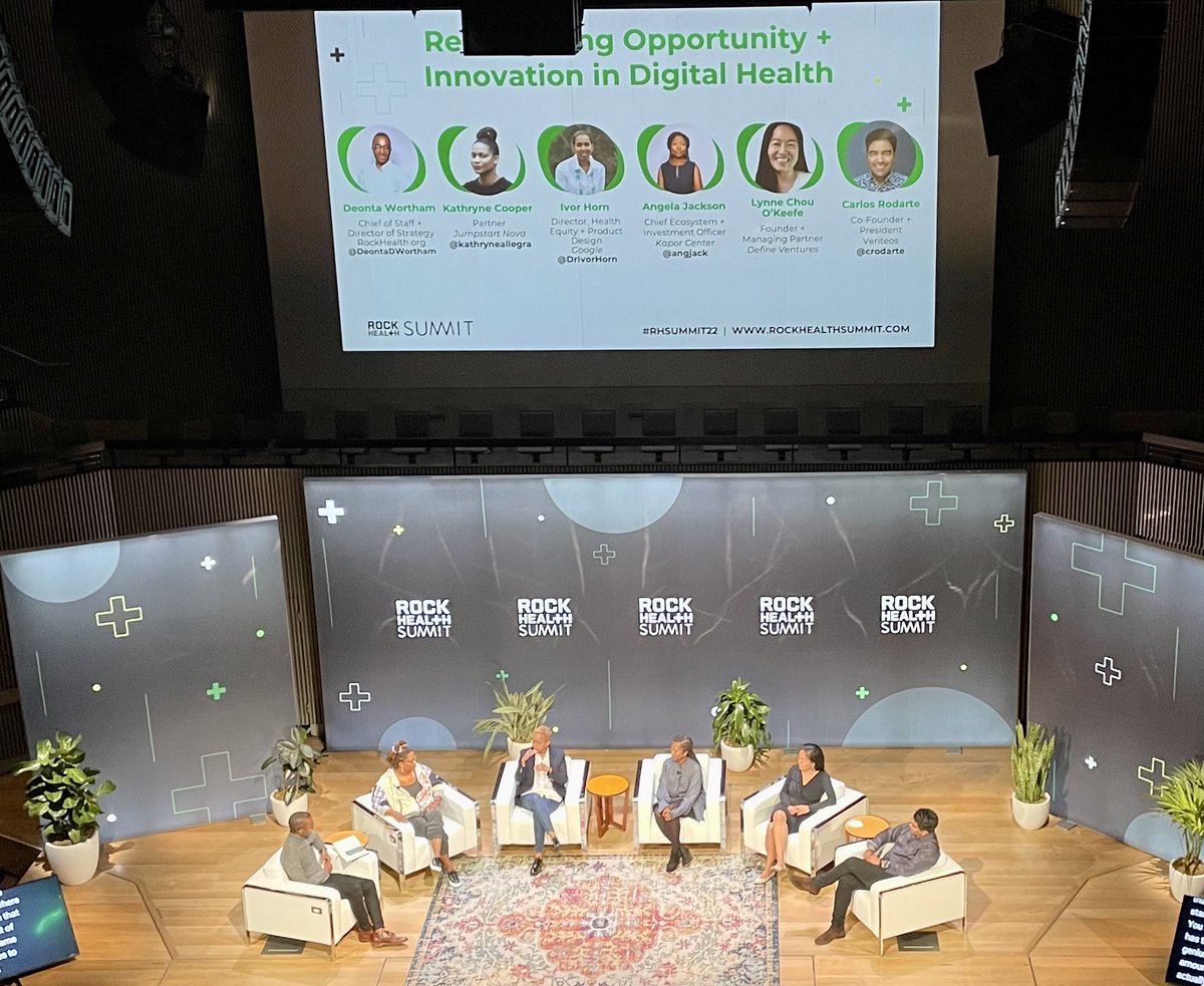 This week <a href="/Rock_Health/">Rock Health</a>.org launched our efforts to reimagine opportunity and innovation in #digitalhealth. This powerhouse group of leaders shared so much insight and wisdom at #RHsummit22 on how to move forward. Led by <a href="/DeontaDWortham/">deonta.wortham</a> Read more: rockhealth.org/the-equitable-…
