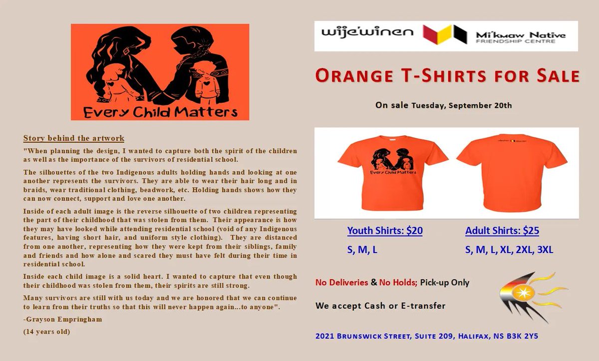 GilbertP4341's tweet photo. Orange shirts for Sale at #MNFC 

Tuesday, September, 20th, 2022: 9-4pm

#OrangeShirtDay #Kjipuktuk #Halifax 
No deliveries and no holds https://t.co/fvcRzu9gNy