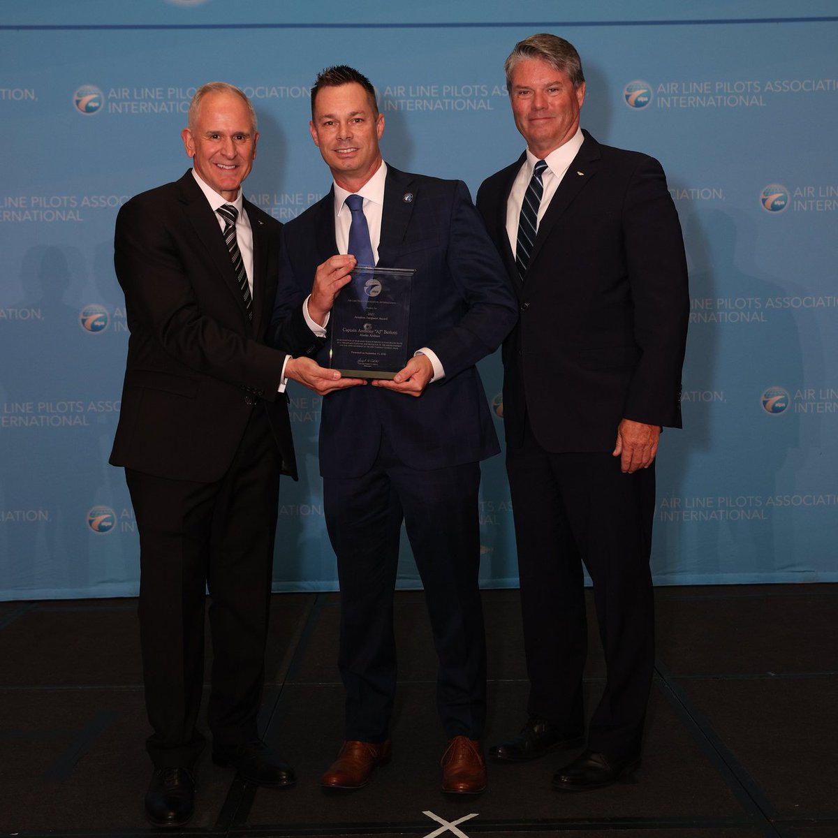 AlaskaHawaiian's tweet photo. Congratulations to Alaska Airlines Captain A.J. Berlotti who was honored at ALPA’s Air Safety Forum. He received the 2021 ALPA Aviation Jumpseat award for his leadership and initiative during the COVID-19 crisis bringing unity to the Jumpseat council and across the industry. https://t.co/e5rD3o5uq5