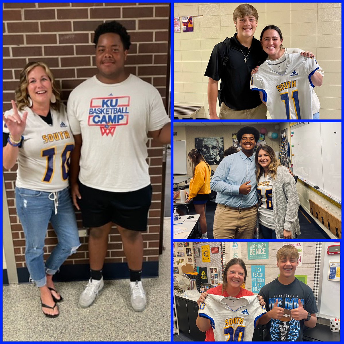 OlatheSouthHS's tweet image. Tonight is our football home opener and we have deemed it our “staff game”. The boys asked a teacher that they admire and respect to wear their jersey all day! It was so great seeing all the support and love 💙🏈💛

@olatheschools @osffbc 

#OPSMomentsThatMatter