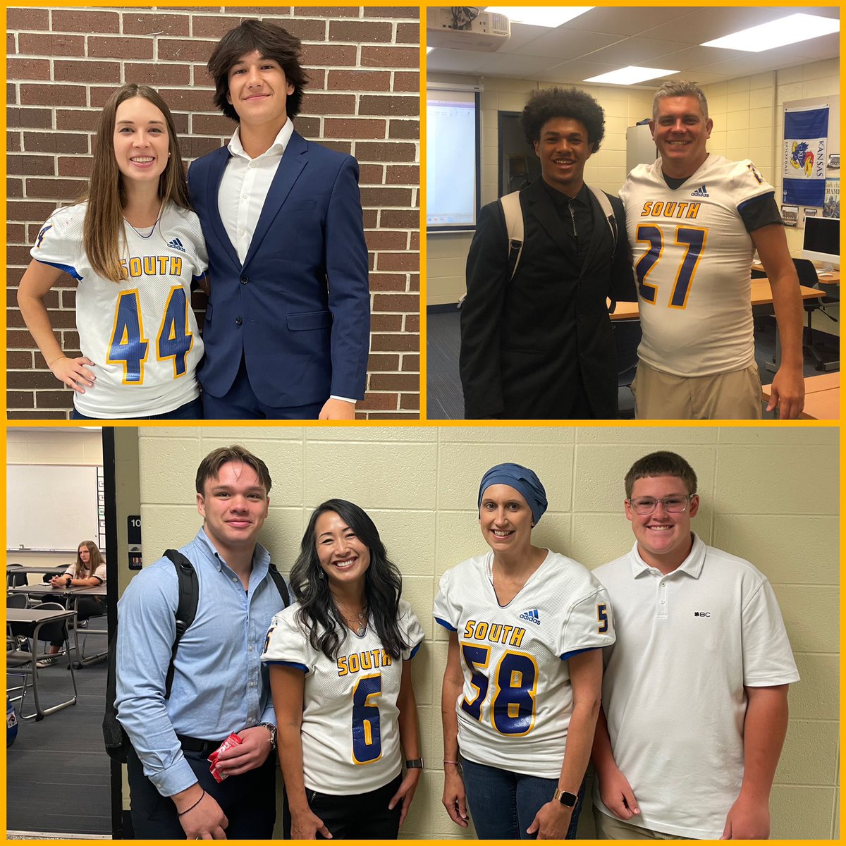 OlatheSouthHS's tweet image. Tonight is our football home opener and we have deemed it our “staff game”. The boys asked a teacher that they admire and respect to wear their jersey all day! It was so great seeing all the support and love 💙🏈💛

@olatheschools @osffbc 

#OPSMomentsThatMatter