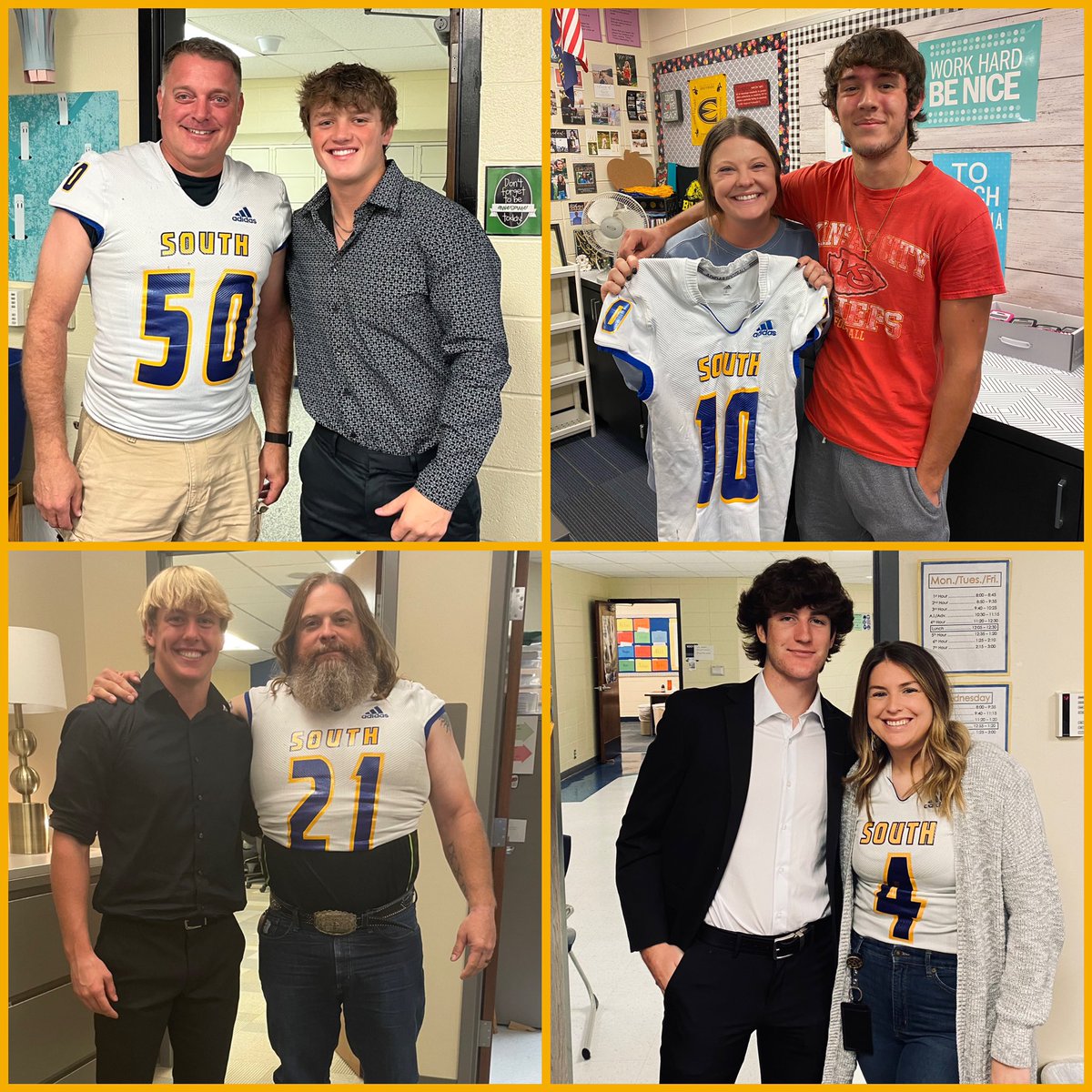 OlatheSouthHS's tweet image. Tonight is our football home opener and we have deemed it our “staff game”. The boys asked a teacher that they admire and respect to wear their jersey all day! It was so great seeing all the support and love 💙🏈💛

@olatheschools @osffbc 

#OPSMomentsThatMatter
