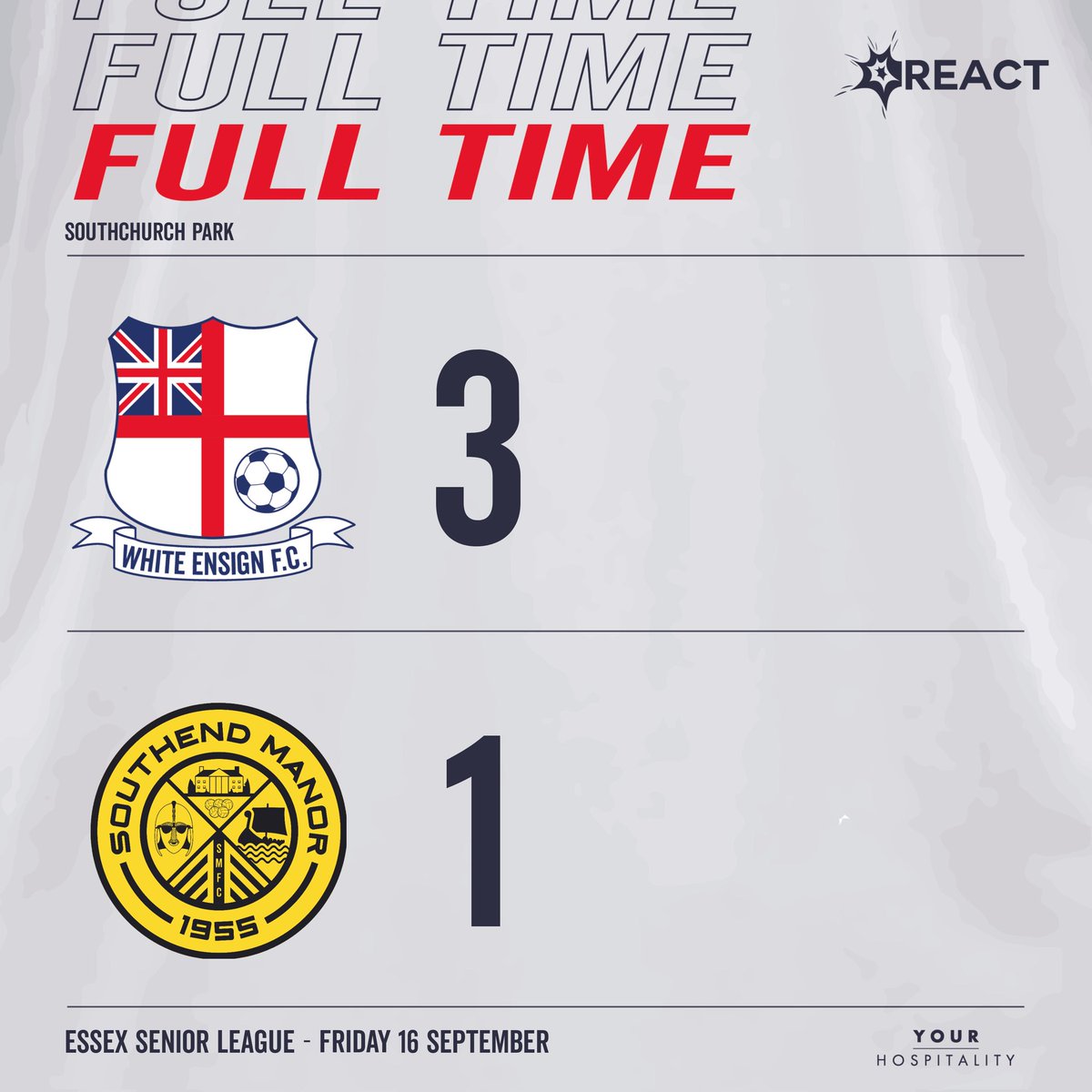 FULL TIME 

3 Points on the road 🙌🏻

All the best to <a href="/SouthendManorFC/">Southend Manor FC</a> for you're next set of games 

#Ensign