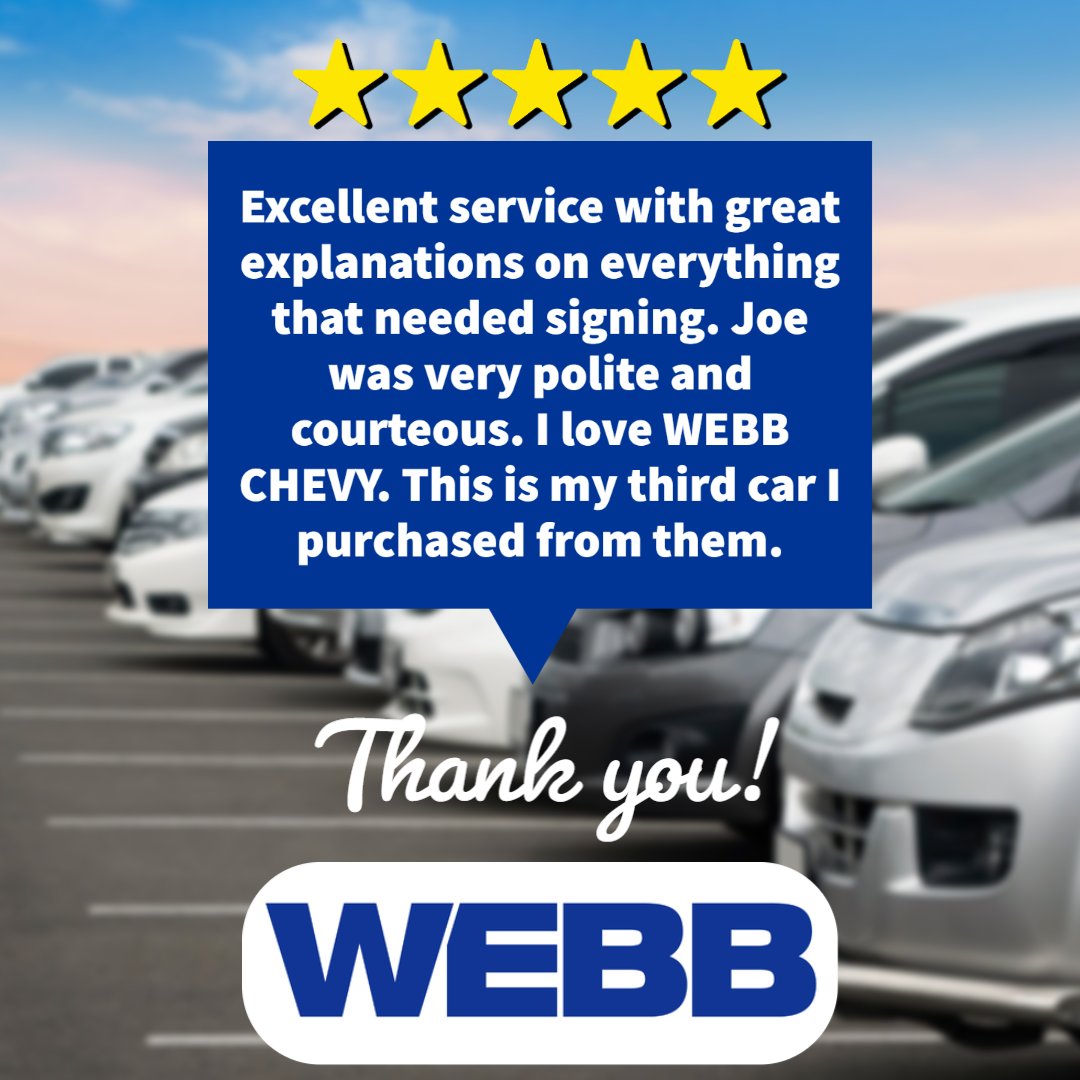 WebbAutoGroup's tweet photo. Thank you for the amazing review!!!⭐ ⭐ ⭐ ⭐ ⭐ #5starFriday #Thankyou https://t.co/lTkr4RUVzf
